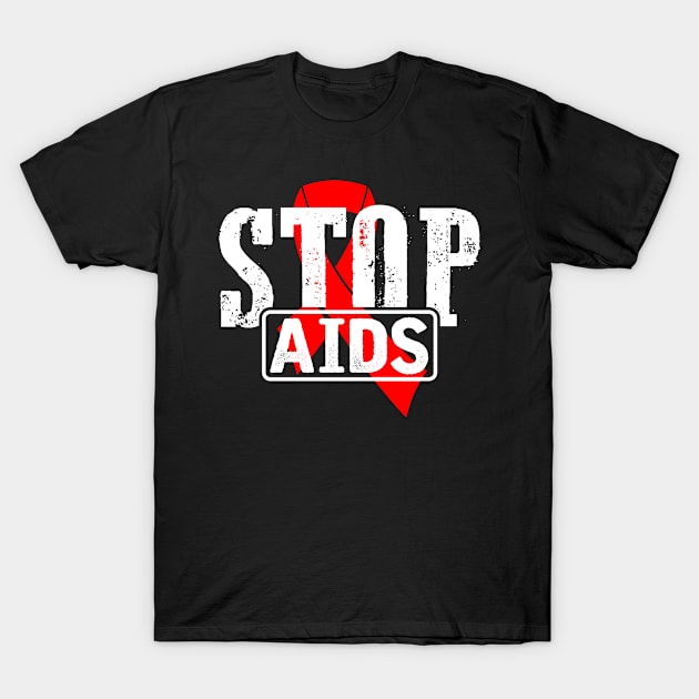 Stop Aids Tee Aids Awareness Red Ribbon Distressed Style T-Shirt by missalona